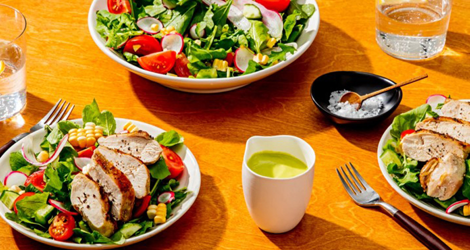 Roasted Turkey Arugula Salad with Avocado Yogurt Dressing