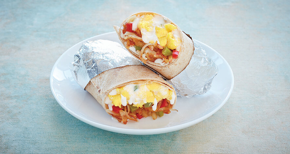 Breakfast Burrito With White Cheese Sauce